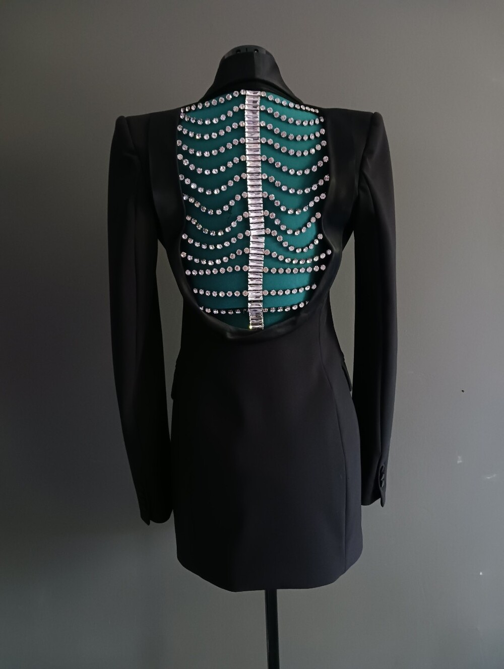 AREA Black Embellished Back Mini Dress, blazer